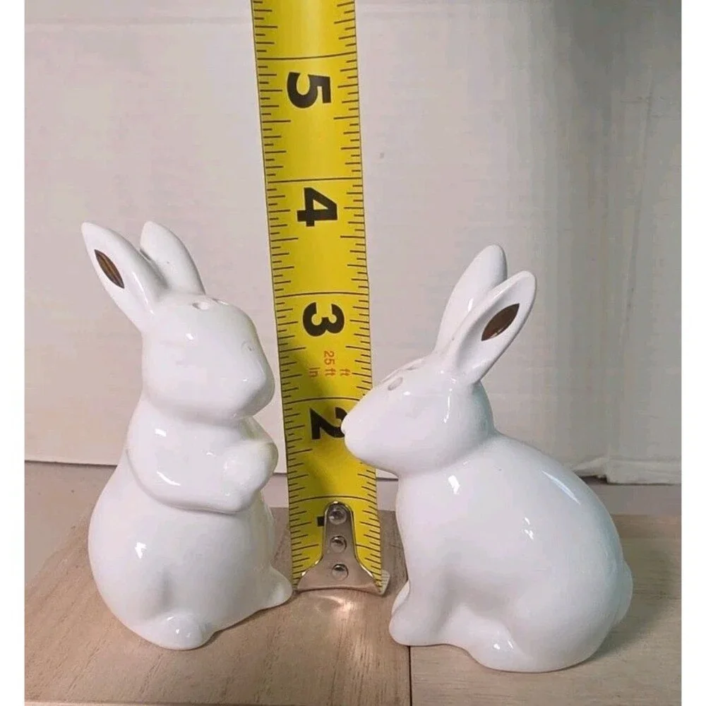 Porcelain White Bunny Rabbit With Gold Ears Salt And Pepper Shakers